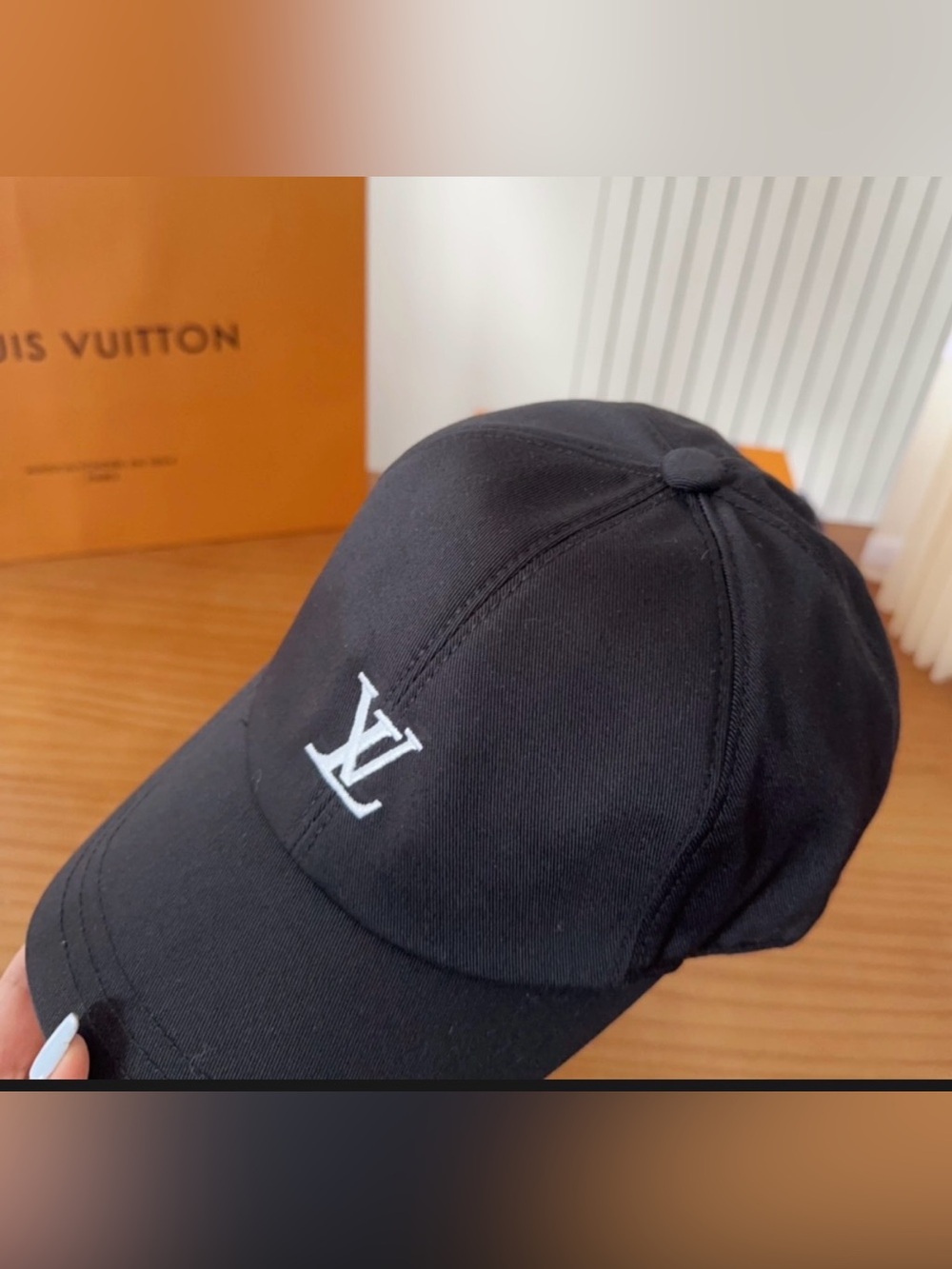 Louis Vuitton Black Cap with White LV Logo
